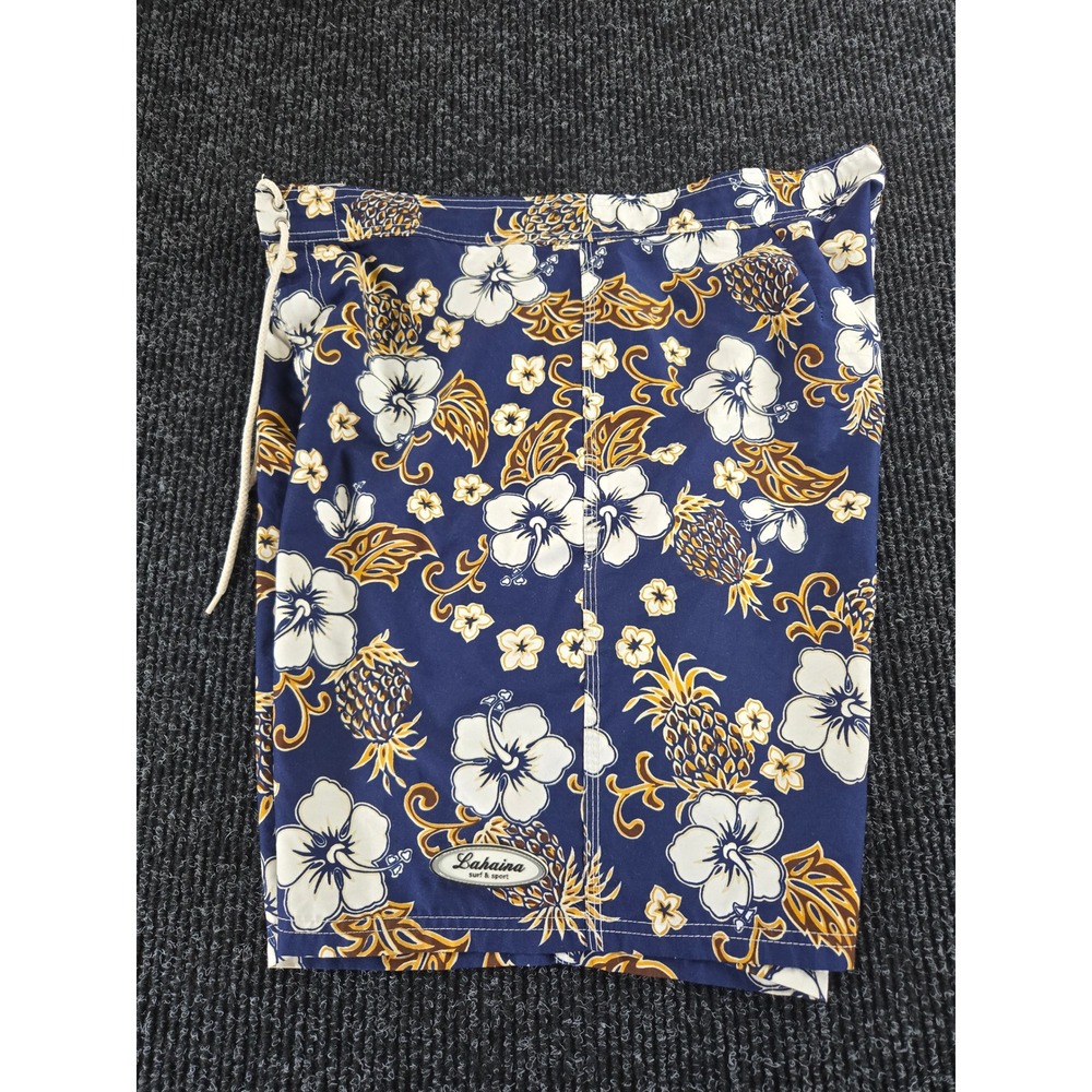 Vintage Lahaina Surf & Sport Mens Navy Blue Tropical Board Shorts
